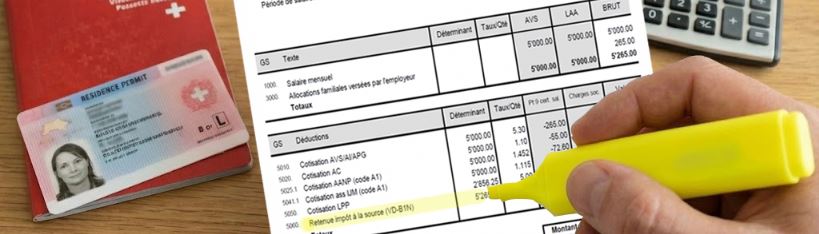 un exemple d'impôt à la source sur un bulletin de paie suisse